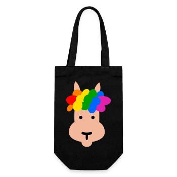 Lama mit Regenbogen Frisur - Geschenkbeutel für Flaschen - Schwarz - Vorne
