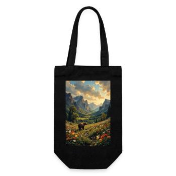 Picture Landscape with a bear. - Gift Bag for Bottles - black - Front