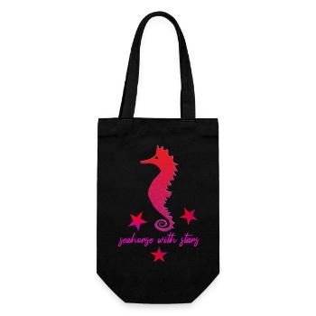 rotes Seepferdchen mit Sternchen pink - Geschenkbeutel für Flaschen - Schwarz - Vorne
