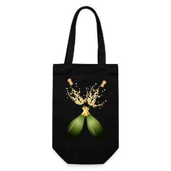 Two bottles of sparkling wine – for New Year's Eve & Party - Gift Bag for Bottles - black - Front