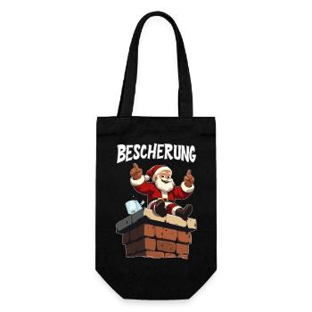 Bescherung Auf Dem Schornstein Weihnachtsmann - Geschenkbeutel für Flaschen - Schwarz - Vorne