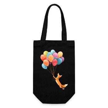 Fliegender Fuchs mit bunten Ballons - Geschenkbeutel für Flaschen - Schwarz - Vorne