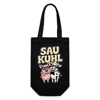 Sow Cool Pig And Cow With Sunglasses - Gift Bag for Bottles - black - Front