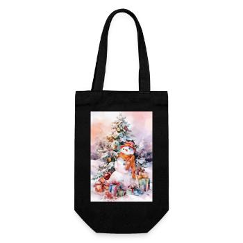 Schneemann-Aquarell Weihnachten - Geschenkbeutel für Flaschen - Schwarz - Vorne