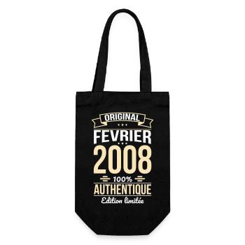 18. Geburtstag – Original – Februar 2008 - Geschenkbeutel für Flaschen - Schwarz - Vorne