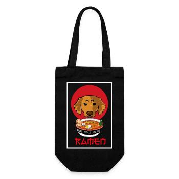 Golden Retriever Ramen Süßer Hund Japanische Nudeln - Geschenkbeutel für Flaschen - Schwarz - Vorne