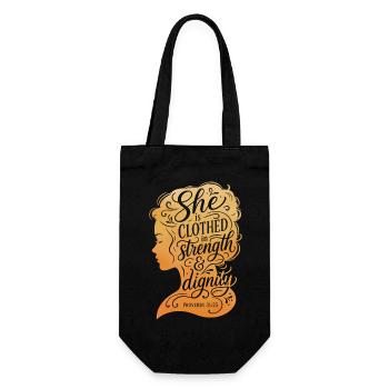 She is clothed in strength & dignity - Gift Bag for Bottles - black - Front
