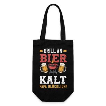 Grillmeister Geschenk Fleisch Wurst & Bier - Geschenkbeutel für Flaschen - Schwarz - Vorne