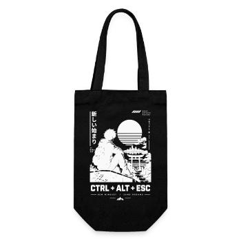 Retro-Japanischer Sonnenuntergang am Kai - Geschenkbeutel für Flaschen - Schwarz - Vorne