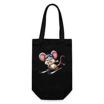 Ski Mouse Skier Winter Winter Sports Cartoon - Gift Bag for Bottles - black - Front
