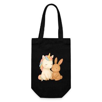 Einhorn und Häschen Kuschelzeit - Geschenkbeutel für Flaschen - Schwarz - Vorne