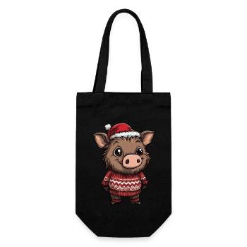 Pig Christmas Wild Boar - Gift Bag for Bottles - black - Front