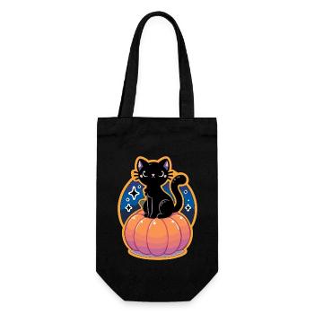 Die Katze und der Kürbis - Geschenkbeutel für Flaschen - Schwarz - Vorne