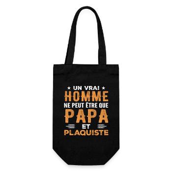 Ein richtiger Mann ist nur Papa und Stuckateur - Geschenkbeutel für Flaschen - Schwarz - Vorne