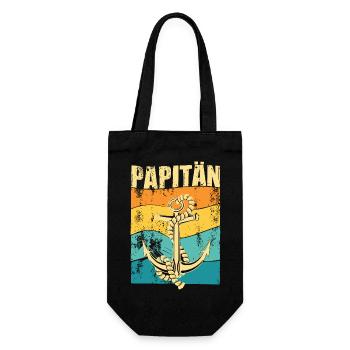 PAPITÄN - Retro Anker - Geschenkidee Papa - Geschenkbeutel für Flaschen - Schwarz - Vorne
