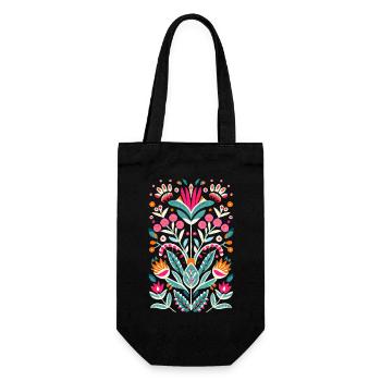 Otomi Blumen Mexikanische Blumenkunst - Geschenkbeutel für Flaschen - Schwarz - Vorne