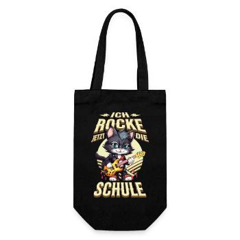 School Child School Enrollment Cat Guitar Rock Music - Gift Bag for Bottles - black - Front