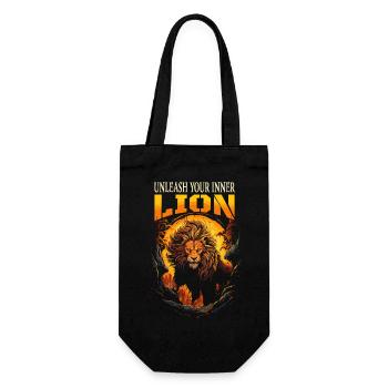 Lion, Tête de lion, Fort, Sauvage, Orgueilleux, Courageux, Royal - Sac à bouteille - noir - Devant