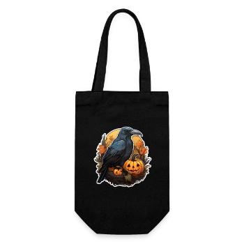 Krähe mit Kürbis Halloween 2 - Geschenkbeutel für Flaschen - Schwarz - Vorne