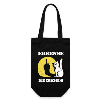 Erkenne die Zeichen Katze Mittelfinger Spruch - Geschenkbeutel für Flaschen - Schwarz - Vorne