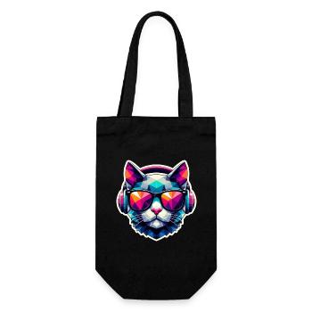Katze Brille Kopfhörer bunt polygon - Geschenkbeutel für Flaschen - Schwarz - Vorne
