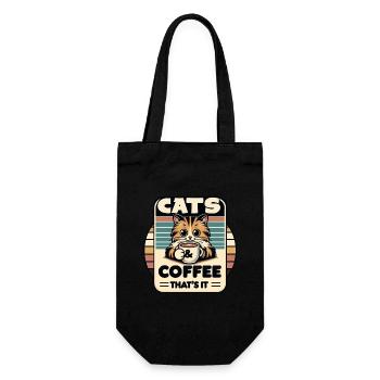 Katze und Kaffee ist alles was ich brauche - Geschenkbeutel für Flaschen - Schwarz - Vorne