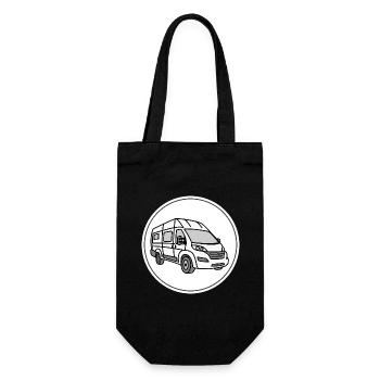 Camping van / van in round white logo - Gift Bag for Bottles - black - Front