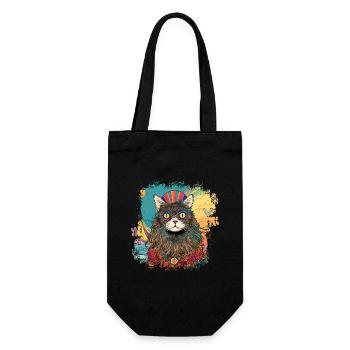 Coole bunte Hippie Hipster Katze mit Brille - Geschenkbeutel für Flaschen - Schwarz - Vorne