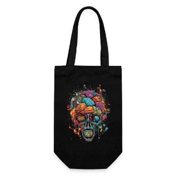 Surrealistischer, psychedelischer Totenkopf - Geschenkbeutel für Flaschen - Schwarz - Vorne