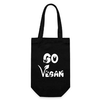 Go Vegan Veganer Veganerin Pro Veggie - Geschenkbeutel für Flaschen - Schwarz - Vorne