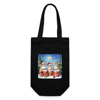 Lustige Weihnachtshasen mit Weihnachtsmannmütze - Geschenkbeutel für Flaschen - Schwarz - Vorne