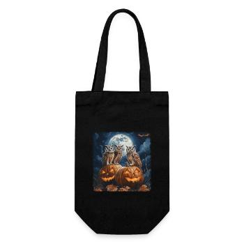 Eulen und Kürbislaterne unter Vollmond Halloween - Geschenkbeutel für Flaschen - Schwarz - Vorne