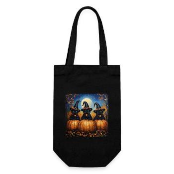 schwarze Katzen mit Kürbissen Halloween Herbst - Geschenkbeutel für Flaschen - Schwarz - Vorne