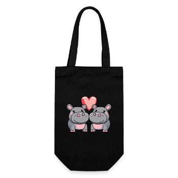 Hippopotamus Couple Heart - Gift Bag for Bottles - black - Front