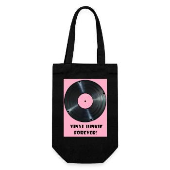 Vinyl Junkie forever - rosa - Geschenkbeutel für Flaschen - Schwarz - Vorne