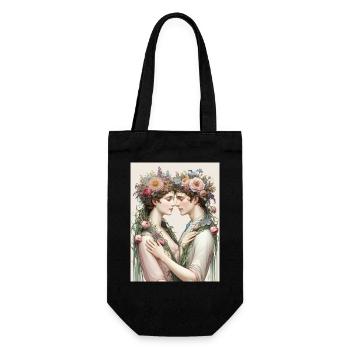 Liebespaar und Blumensträuße - Geschenkbeutel für Flaschen - Schwarz - Vorne