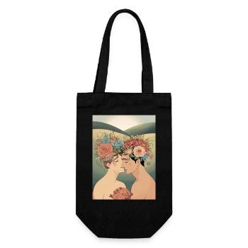 Liebespaar und Blumen - Geschenkbeutel für Flaschen - Schwarz - Vorne