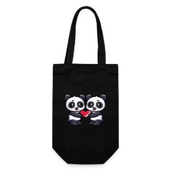 Panda Paar Herz - Geschenkbeutel für Flaschen - Schwarz - Vorne