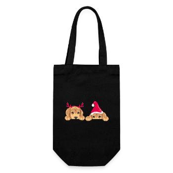 Spähende Retriever-Welpen in weihnachtlichen Accessoires - Geschenkbeutel für Flaschen - Schwarz - Vorne