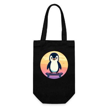 süßer Pinguin auf Skateboard beim Sonnenuntergang - Geschenkbeutel für Flaschen - Schwarz - Vorne