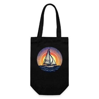Segelschiff bei Sonnenuntergang - Majestätisches - Geschenkbeutel für Flaschen - Schwarz - Vorne