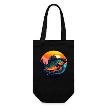 Zander Angler im Sonnenuntergang - Geschenkbeutel für Flaschen - Schwarz - Vorne