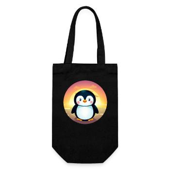 Süßer Pinguin mit blauen Augen bei Sonnenuntergang - Geschenkbeutel für Flaschen - Schwarz - Vorne