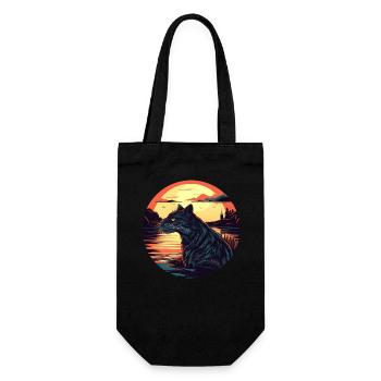 schwarze Katze in Wasser bei Sonnenuntergang - Geschenkbeutel für Flaschen - Schwarz - Vorne