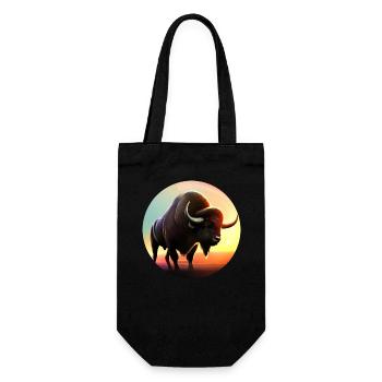 Vache, Buffle, Taureau, Bison au coucher du soleil - Nat - Sac à bouteille - noir - Devant