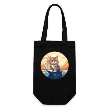 Cat Sailing in the Sunset, Romantic - Gift Bag for Bottles - black - Front