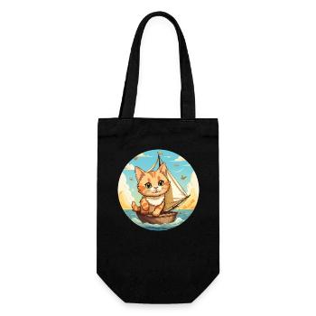 Sailing cat on sailboat, sunset tie - Gift Bag for Bottles - black - Front
