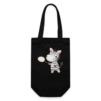 Zebra spielt Tennis und Badminton, Sportliches Tie - Geschenkbeutel für Flaschen - Schwarz - Vorne