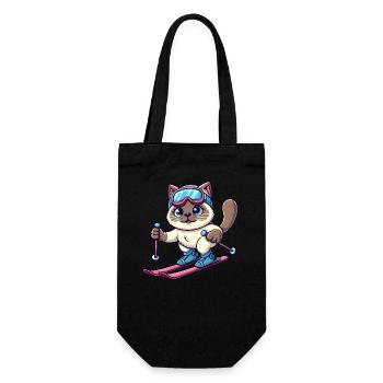 Siamese Cat Ski Holiday Skier - Gift Bag for Bottles - black - Front