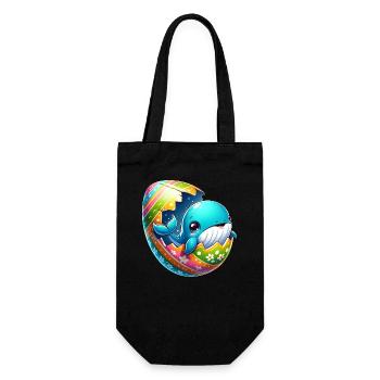 Colorful Whale Hatching from Easter Egg Cartoon - Gift Bag for Bottles - black - Front